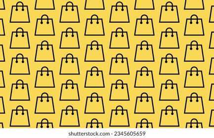 Shopping bag icons pattern on yellow background. Vector ilustration.
