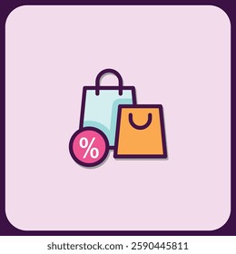 Shopping Bag Icons with Percentage Discount Offer