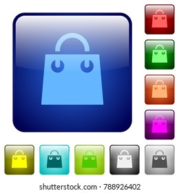 Shopping bag icons in rounded square color glossy button set