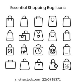 shopping bag icons set for ecommerce and business products, retail shop, online shopping, line style shopping bag set icons