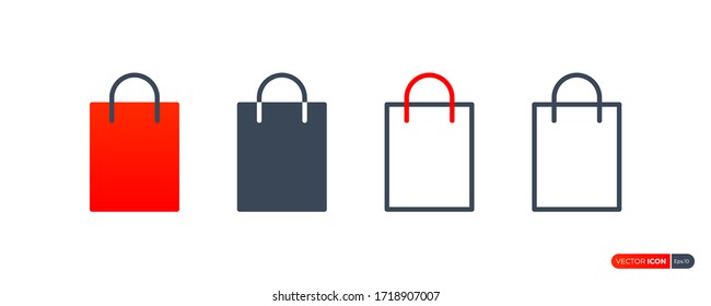 Shopping Bag Icons Set. Fill and Outline Style isolated on White Background. Flat Vector Icon Design Template Elements.