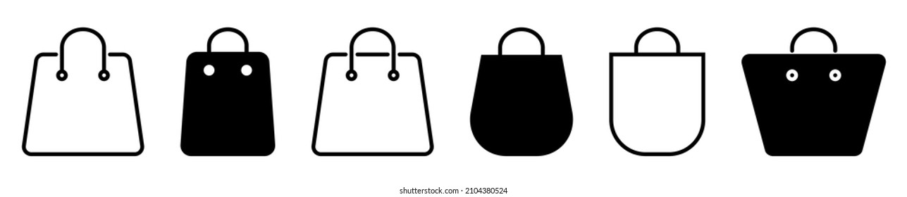 Juego de iconos de la bolsa de compras. Estilos de arte planos y de líneas. Colección de símbolos de tienda en línea. EPS vectorial 10
