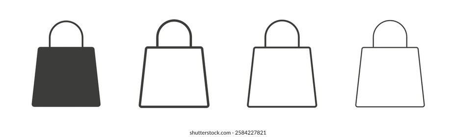 Shopping bag icons set. Liner outlined and flat black color