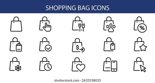 Shopping Bag Icons Set Retail, E-commerce.