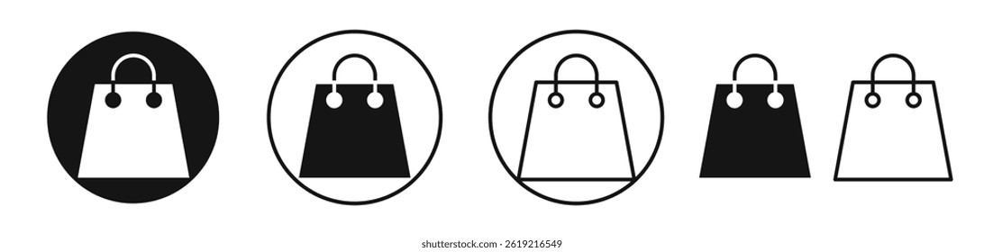 Shopping bag icons set in solid black and stroke line style