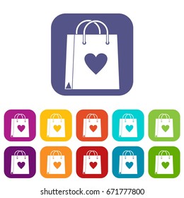 Shopping bag icons set vector illustration in flat style In colors red, blue, green and other