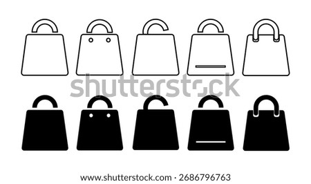 Shopping bag icons set vector illustration. Shop icon outline and black fill design isolated on white background