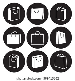 Shopping bag icons set. White on a black background