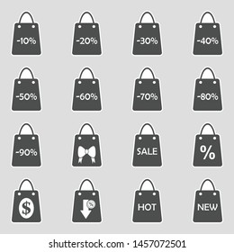 Shopping Bag Icons. Sticker Design. Vector Illustration.