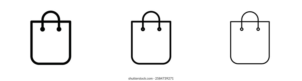 Shopping bag icons in three different stroke lines