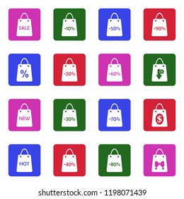 Shopping Bag Icons. White Flat Design In Square. Vector Illustration. 