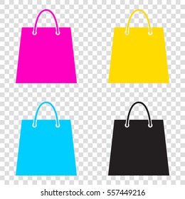 Shopping bag illustration. CMYK icons on transparent background. Cyan, magenta, yellow, key, black.