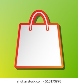 Shopping bag illustration. Contrast icon with reddish stroke on green backgound.