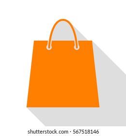 Shopping bag illustration. Orange icon with flat style shadow path.