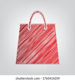 Shopping bag illustration. Red gradient scribble Icon with artistic contour gray lines on light gray Background. Illustration.