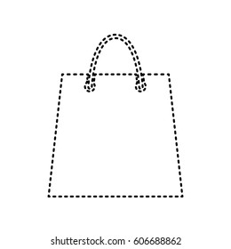 Shopping bag illustration. Vector. Black dashed icon on white background. Isolated.
