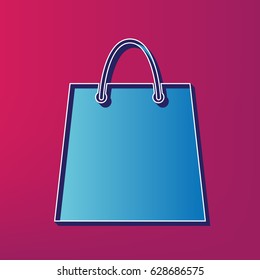 Shopping bag illustration. Vector. Blue 3d printed icon on magenta background.