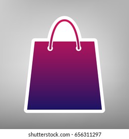 Shopping bag illustration. Vector. Purple gradient icon on white paper at gray background.