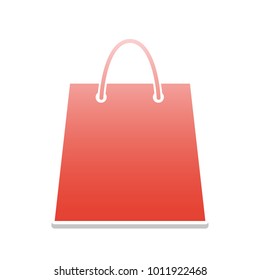 Shopping bag illustration. Vector. Reddish icon with white and gray shadow on white background. Isolated.