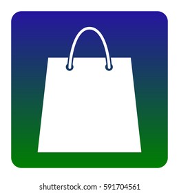 Shopping bag illustration. Vector. White icon at green-blue gradient square with rounded corners on white background. Isolated.