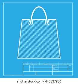 Shopping bag illustration. White section of icon on blueprint template.