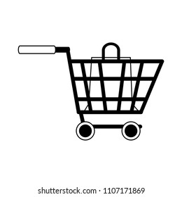 Shopping bag inside cart in black and white