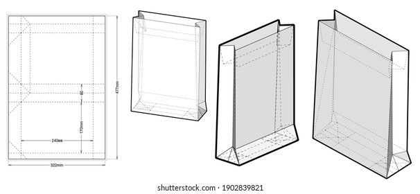 Shopping Bag (Internal measurement 17x6x24cm) and Die-cut Pattern. The .eps file is full scale and fully functional. Prepared for real cardboard production.