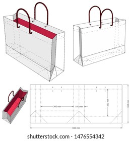 Shopping Bag (Internal measurement 30x 25 + 10cm) and Die-cut Pattern. The .eps file is full scale and fully functional. Prepared for real cardboard production.