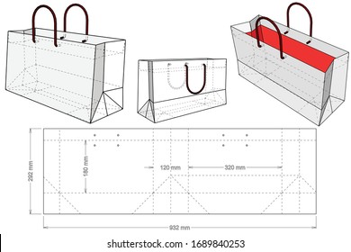 Shopping Bag (Internal measurement 32 x 12 + 18cm) and Die-cut Pattern. The .eps file is full scale and fully functional. Prepared for real cardboard production.