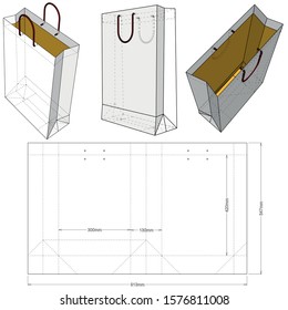 Shopping Bag (Internal measurement 42  x 30 + 13cm) and Die-cut Pattern. The .eps file is full scale and fully functional. Prepared for real cardboard production.