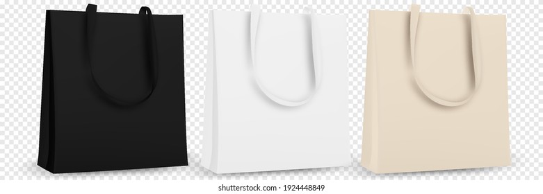 Bolsa de compras aislada. Plantilla en blanco de algodón eco. Plantilla ecológica en blanco, burla de Bags. Ilustración vectorial aislada.