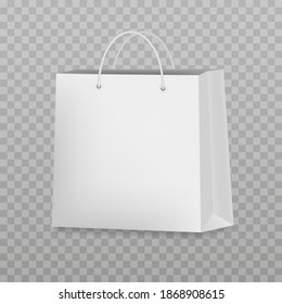 Shopping bag isolated on transparent background. Empty mockup. Vector 3d realistic. Blank White template. Close up. EPS 10.