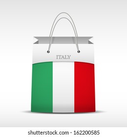 Shopping bag with Italy flag. Retail business vector object. Service and sale illustration. Symbol isolated and editable.