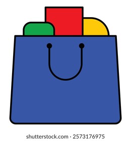 Shopping Bag With Items Flat Icon Isolated On White Background