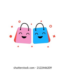 shopping bag kawaii style. with smiling face happy. element for logo and shopping concept.
