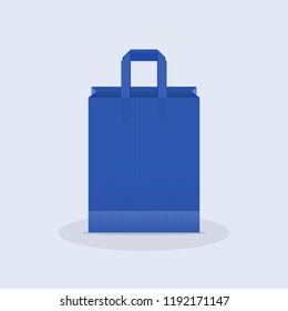 Shopping bag. Kraft blue paper bag. Vector illustration, flat design