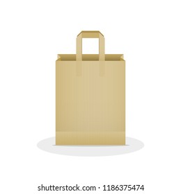 Shopping Bag. Kraft Brown Paper Bag. Vector Illustration, Flat Design