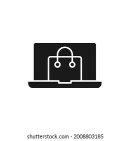 Shopping Bag with Laptop icon Vector Design. Shopping Bag icon with Laptop design concept for e-commerce, online store and marketplace website, logo, symbol, button, sign, app UI