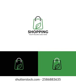 Shopping bag leaf logo design template