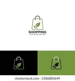Shopping bag leaf logo design template
