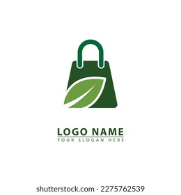 shopping bag and leaves vector logo icon. Abstract vector graphics simple elegant flat illustration style.