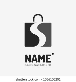 Shopping bag and letter s. Vector logo design. Business concept icon.