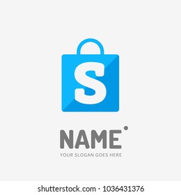 Shopping bag and letter s. Vector logo design. Business concept icon.