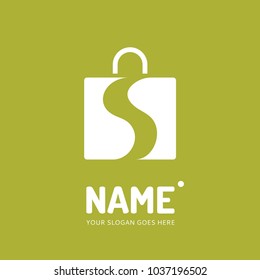 Shopping bag and letter s. Vector logo design. Business concept icon.