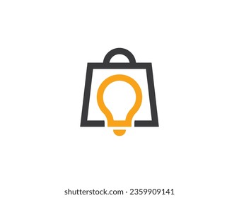 Shopping Bag with Light Bulb Logo Concept icon sign symbol Element Design. Electric, Electronics, Smart Shop, Store Logotype. Vector illustration template