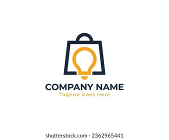 Shopping Bag Light Bulb Logo Concept icon sign symbol Element Design. Electric, Electronics, Smart Shop, Store Logotype. Vector illustration template