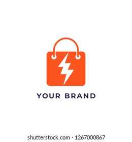 Shopping bag with lightning bolt vector logo for store