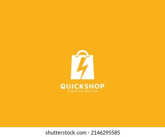 Shopping bag with lightning logo design template