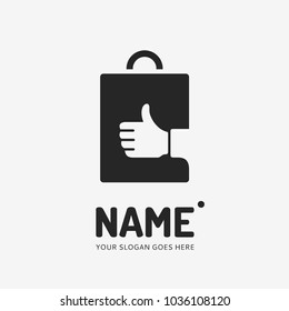 Shopping bag and like hand. Vector logo design. Business concept icon.