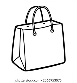 Shopping bag, line art, simple design, black and white, minimalist illustration, fashion accessory, retail icon, hand-drawn style, vector graphic, clean lines, tote bag silhouette, everyday object, co